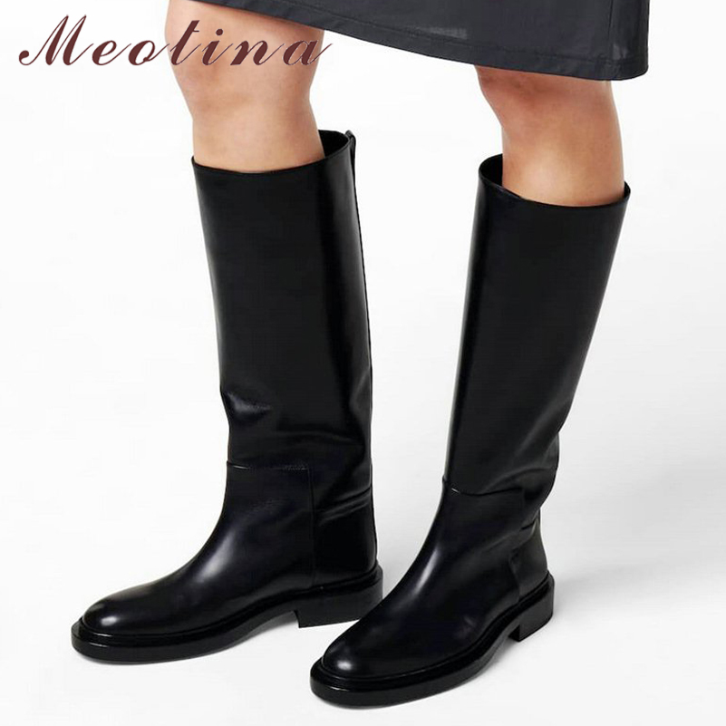 Women'S Fashion Knee High Boots - Meotina femmes en cuir véritable genou