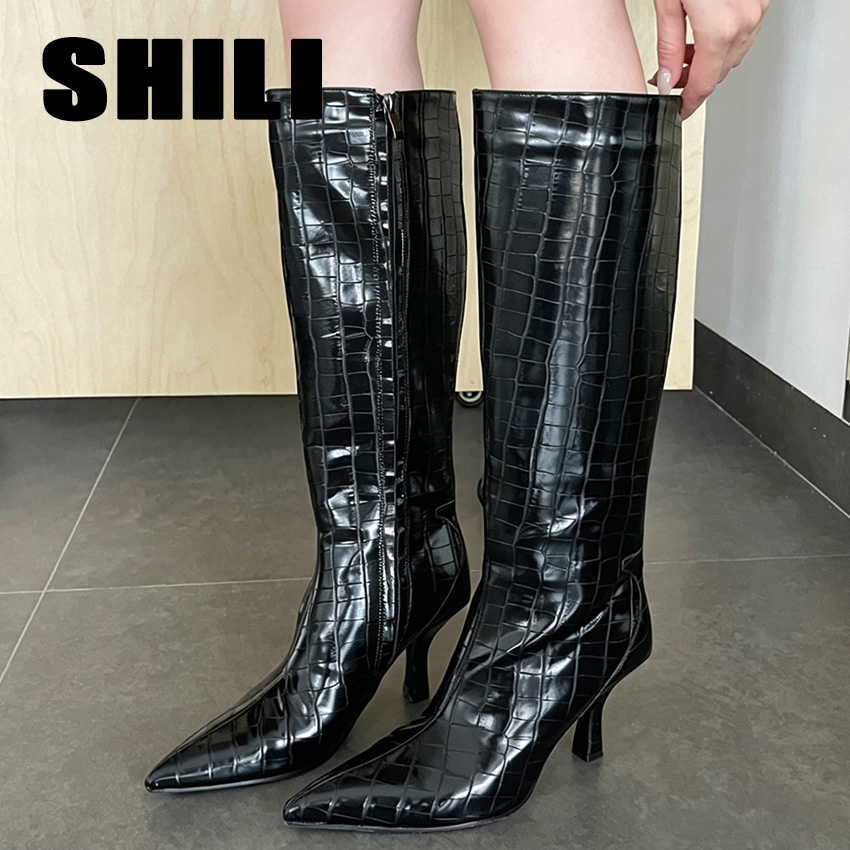 Women'S Fashion Knee High Boots - Bottes hautes noires sexy pour femme,