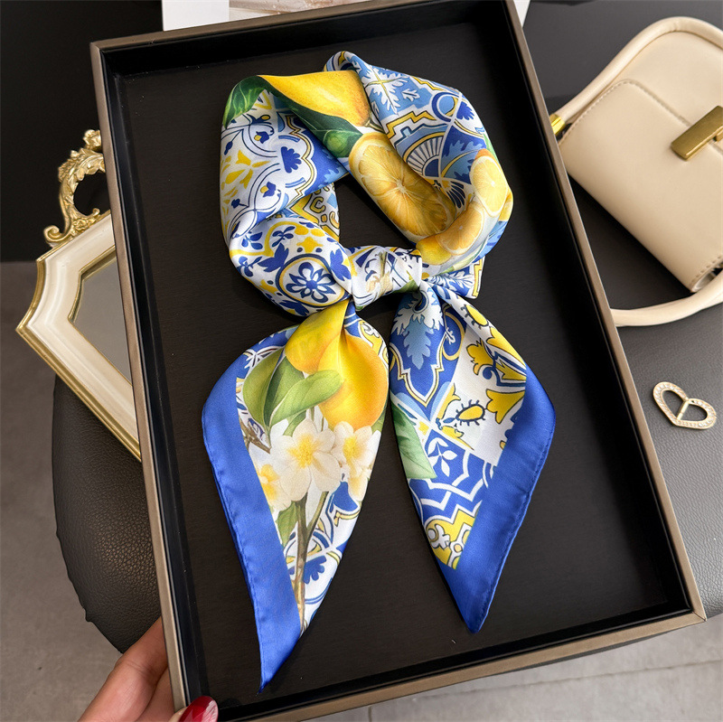 Foulards carrés en soie imprim - Women Fashion Necktie avis et prix